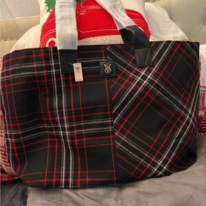 Victoria's Secret Black and Red Plaid Tote